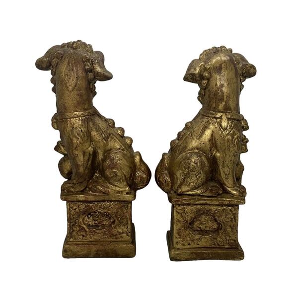 Vintage Brushed Gold Foo Dog Chinese Imperial Guardians Lion Bookends- A Pair - Picture 4 of 16